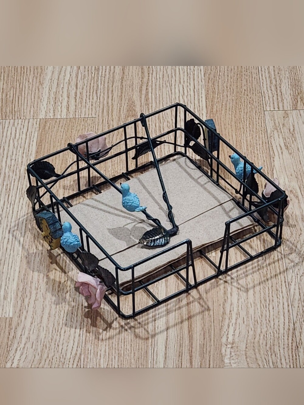 Metal Napkin Holder with Blue Birds & Pink Roses